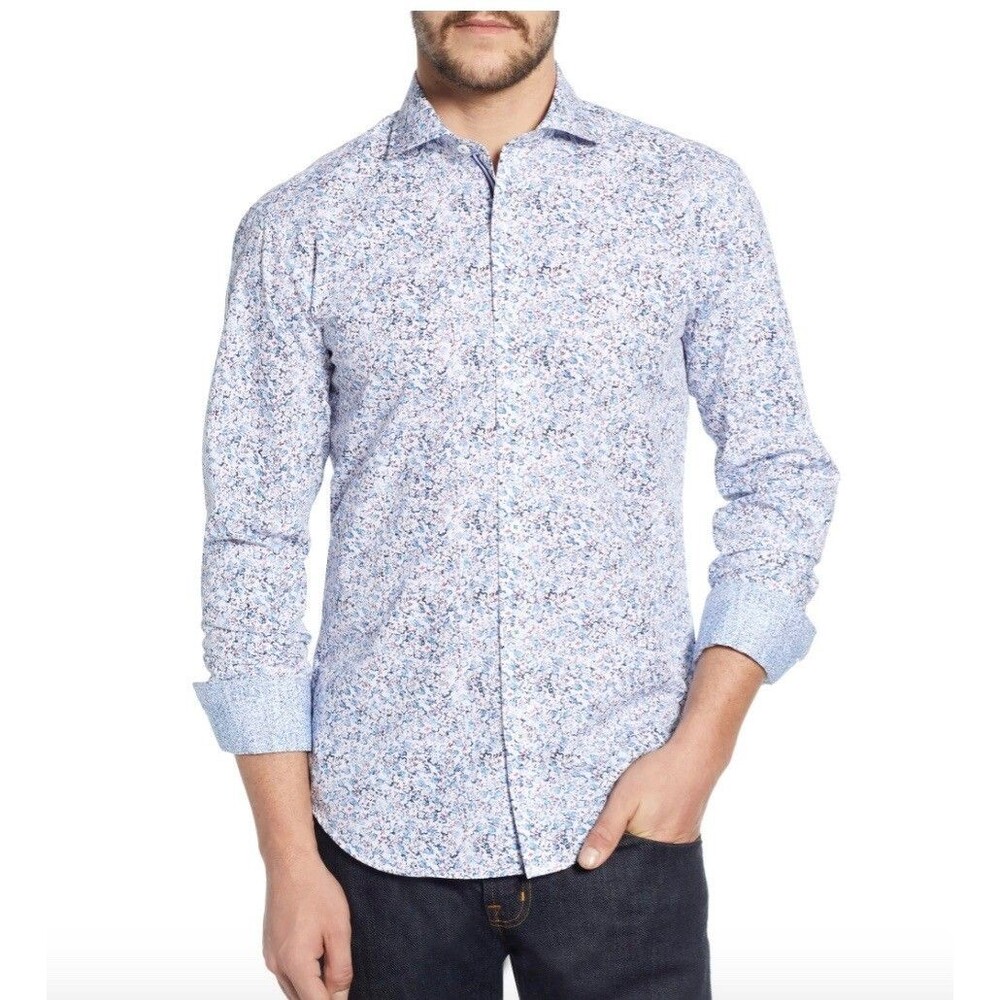Bugatchi Shaped Fit Print Sport Shirt